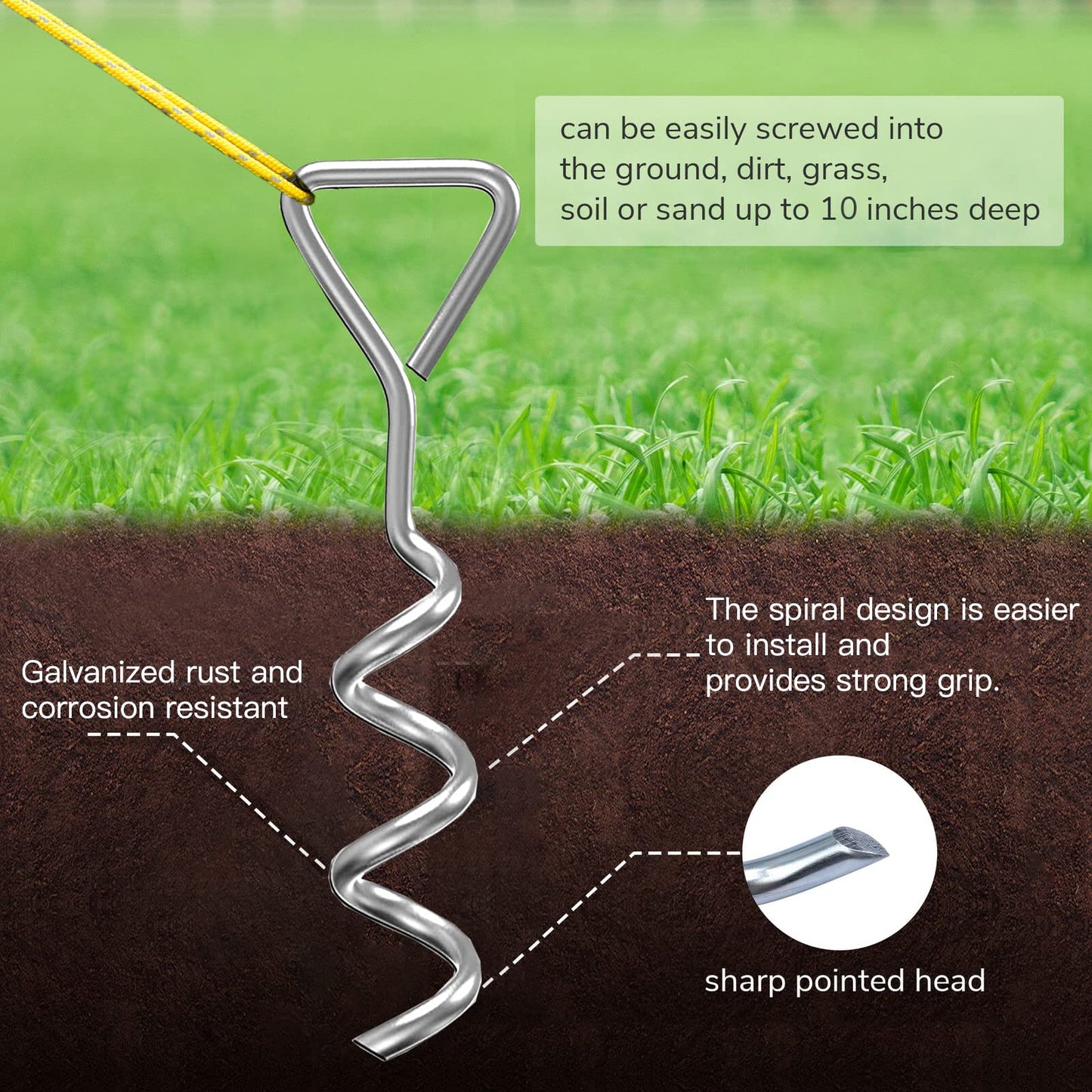 Aoipend Heavy Duty Tree Stakes Kit, Supports for Leaning Trees 3pcs Spiral Metal Stakes-3pcs Straps-40ft Reflective Guy Lines Resistant to Strong Winds Anchoring Kits for Young Trees Tent