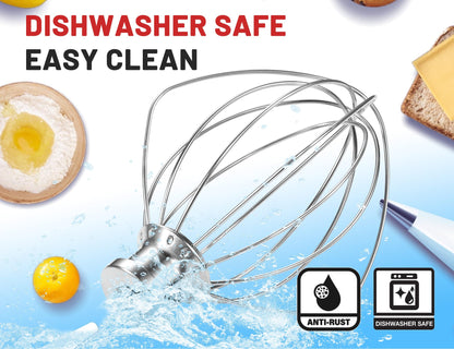 Dishwasher Safe Whisk Attachment Fits KitchenAid, K45WW 6 Wire Whip for 4.5 5 Quart KitchenAid Tilt-Head Stand Mixer，Whole Stainless Steel (NewlyArt Direct ONLY. All Others are Counterfeit)
