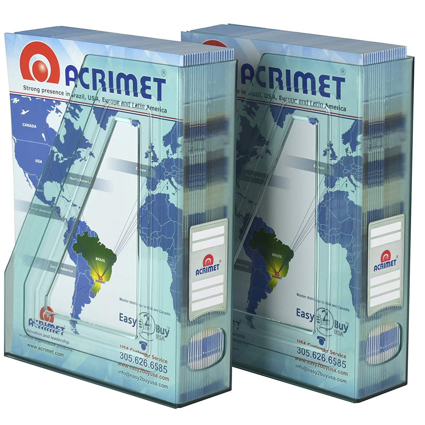 Acrimet Magazine File Holder – Vertical Rack for Documents, Folders and Mail, Durable Plastic Desk Organizer for Office & Home, Clear Green (2 Pack)
