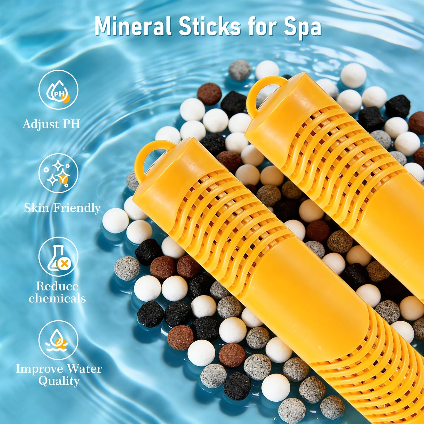 4 Pack Spa Mineral Sticks for Hot Tub, WIOR Silver Ion Cartridge with 4 Months Lifetime Mineral Cartridges Sticks for Hot Springs Spa Keeps Water Crystal Clean (Yellow, 4 PCS)