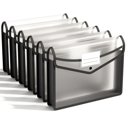 ABC life 6 Pack Plastic Expanding File Folder, Folders for Documents with Snap Closure, Black File Folder Organizer Holder, Transparent Accordion File Pouch,Large Capacity, Fit Letter/A4 Size - Black