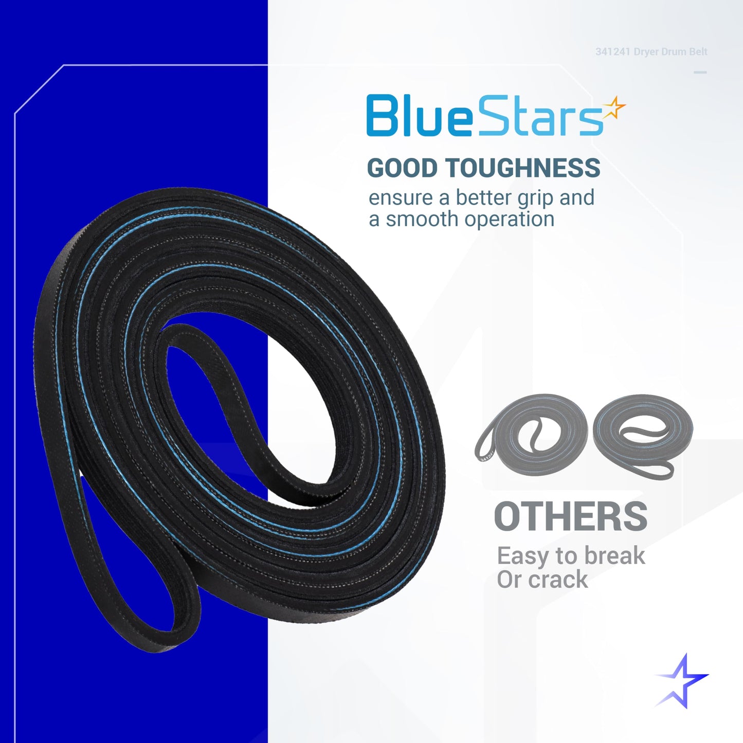 Ultra Durable 341241 Dryer Drum Belt Replacement Part by BlueStars - for Whirlpool Kenmore Dryers - Replaces 8066065 AP2946843 W10127457 PS346995 14210003 31531589 31001026 3394651 529597 - Pack of 2