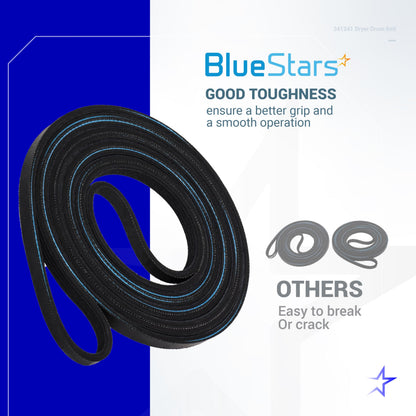 Ultra Durable 341241 Dryer Drum Belt Replacement Part by BlueStars - for Whirlpool Kenmore Dryers - Replaces 8066065 AP2946843 W10127457 PS346995 14210003 31531589 31001026 3394651 529597 - Pack of 2