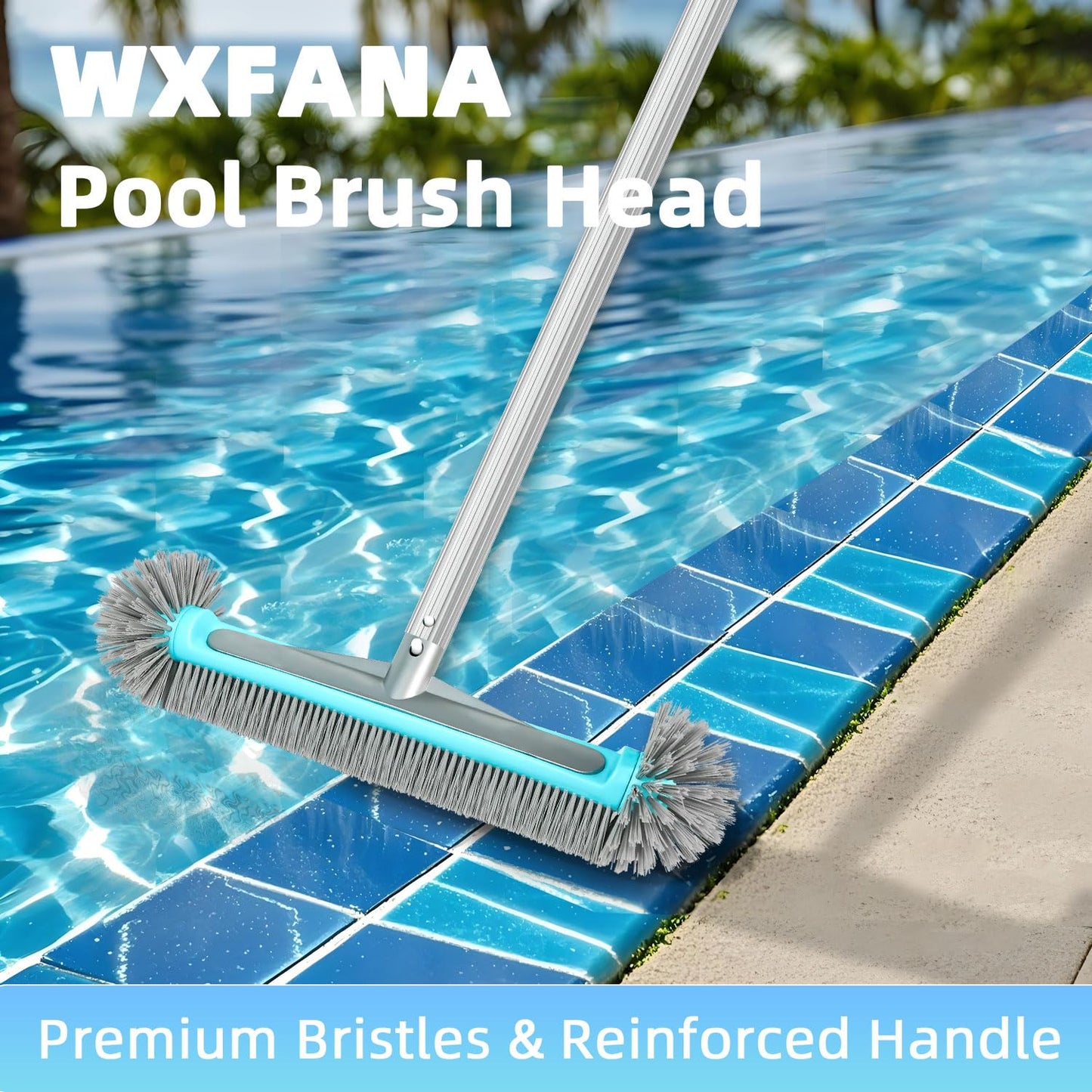 WXFANA Pool Brush Head for Walls, Tiles Floors - 17.5" Heavy Duty Round Scrub Brush with 7 Rows Premium Nylon Bristles & Reinforced Aluminum Back, EZ Clips Design (Blue Grey)