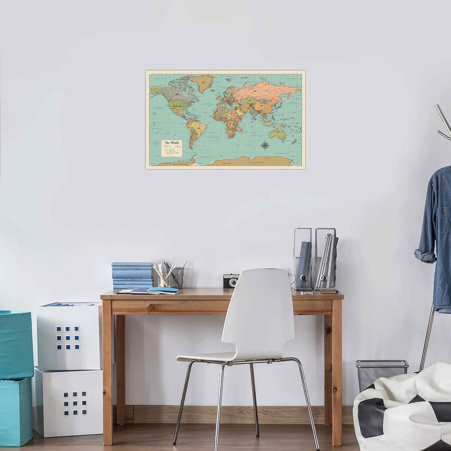 2 Pack - World Map [Tan/Color] & Antique Style World Map - Set of 2 Posters (LAMINATED, 18” x 29”)