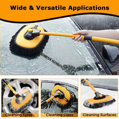 15° Arch Car Wash Brush with Long Handle 43" Telescopic Truck Camper Cleaning Mop RV Automotive Wheel Boat Windshield Exterior Interior 2 in 1 Microfiber Carwash Duster Not Hurt Paint Scratch Free