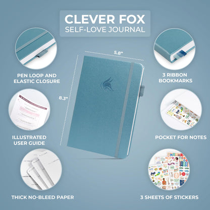Clever Fox Self-Love Journal – Guided Self-Discovery Journal for Self-Care, Reflection & Self-Help – Mental Health Journal to Practice Gratitude, Mindfulness & Self-Improvement – A5 Size – Aquamarine