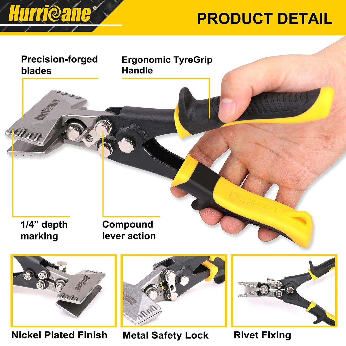 HURRICANE 3inch Sheet Metal Hand Seamer, Heavy Duty Bender for Metal Flattening, Precision Duckbill Pliers and Sheet Metal Tongs, Ideal for HVAC Projects, Ergonomic Straight Flat Smooth Jaw