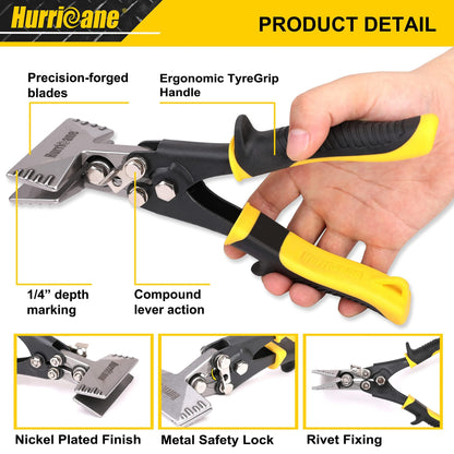 HURRICANE 3inch Sheet Metal Hand Seamer, Heavy Duty Bender for Metal Flattening, Precision Duckbill Pliers and Sheet Metal Tongs, Ideal for HVAC Projects, Ergonomic Straight Flat Smooth Jaw