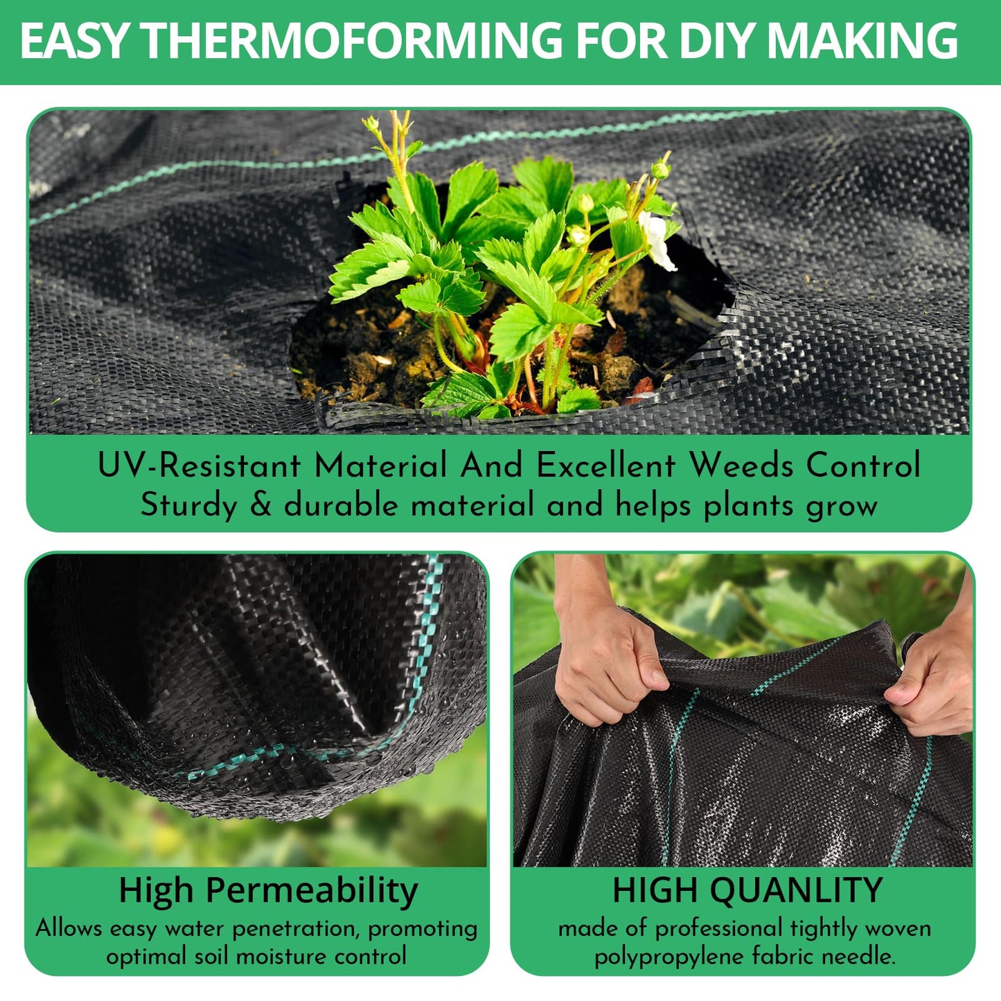 4FT x 66FT Garden Weed Barrier Landscape Fabric,Phiocxem Heavy Duty Garden Weed Control Cloth,Breathable Woven Geotextile Fabric Ground Cover for Gardening, Farming(Black 1.2m x 20m)