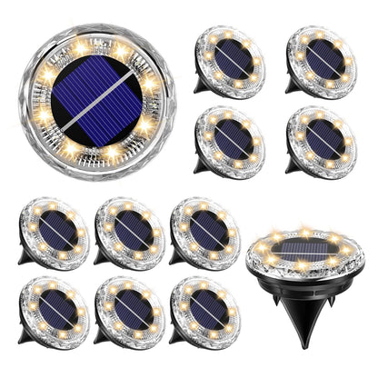 Solar Ground Lights Outdoor，12 Pack 8 LED Solar Pathway Lights Up to 8–10H IP65 Waterproof Landscape Lighting for Lawn Yard Deck Patio Walkway (Warm White)