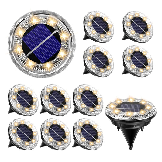 Solar Ground Lights Outdoor，12 Pack 8 LED Solar Pathway Lights Up to 8–10H IP65 Waterproof Landscape Lighting for Lawn Yard Deck Patio Walkway (Warm White)