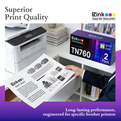 (New Chip) E-Z Ink 2 Black TN760 Toner Cartridges for Brother TN 760 Replacement TN730 TN 730 Black Toner for MFC-L2710DW MFC-L2750DW HL-L2350DW HL-L2370DW HL-L2395DW HL-L2390DW DCP-L2550DW Printer