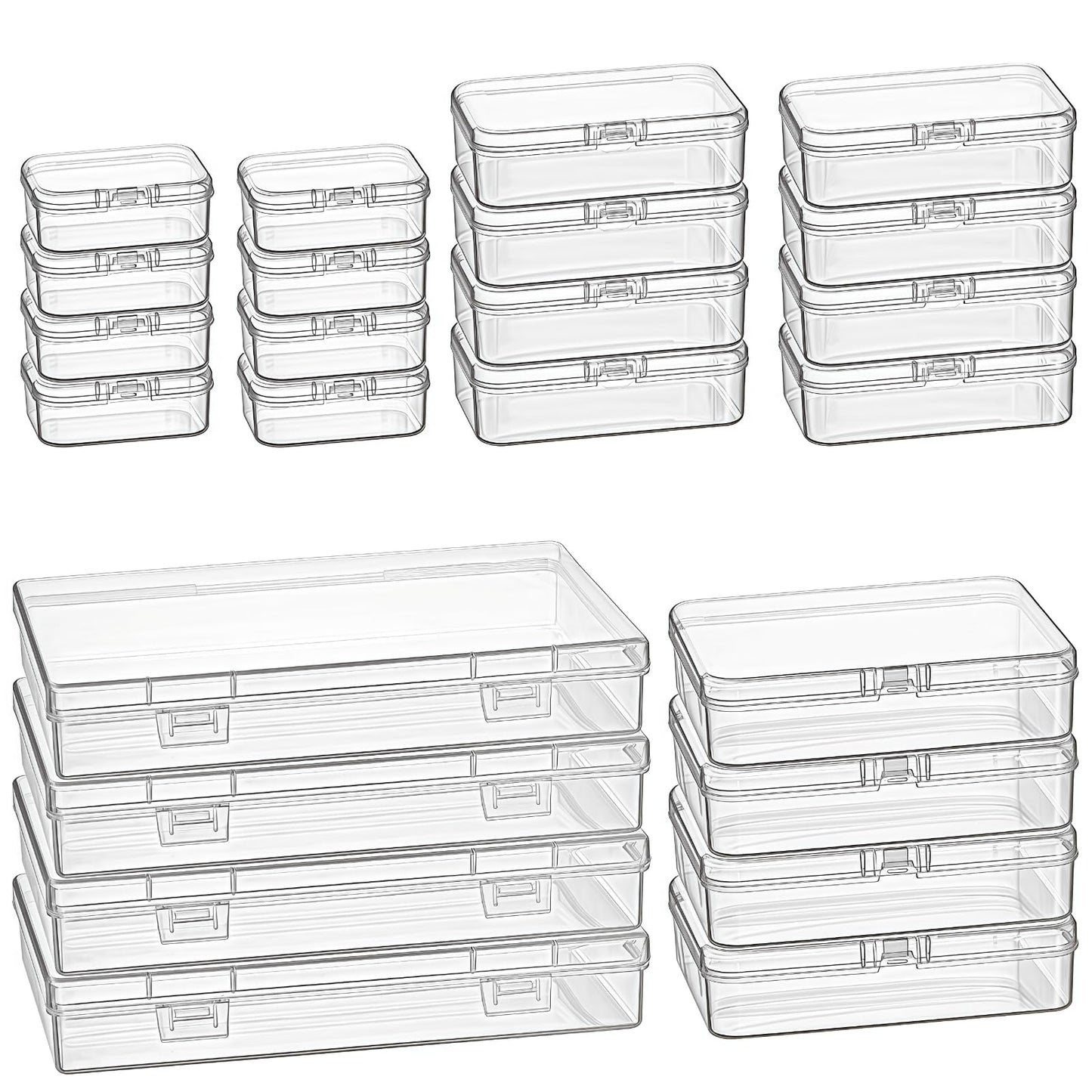 24 Pieces Mixed Sizes Rectangular Empty Mini Clear Plastic Organizer Storage Box Containers with Hinged Lids for Small Items and Other Craft Projects