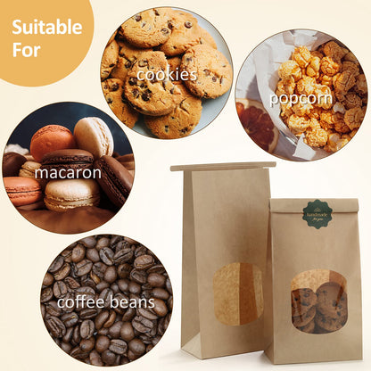 BagDream Cookie Bags 100Pcs 4.5x2.36x9.6 Inches Bakery Bag with Window Small Brown Kraft Paper Bags Tin Tie Tab Lock Treat Bag Recyclable for Coffee Bean Bread Muffin Popcorn Party Wedding Bags