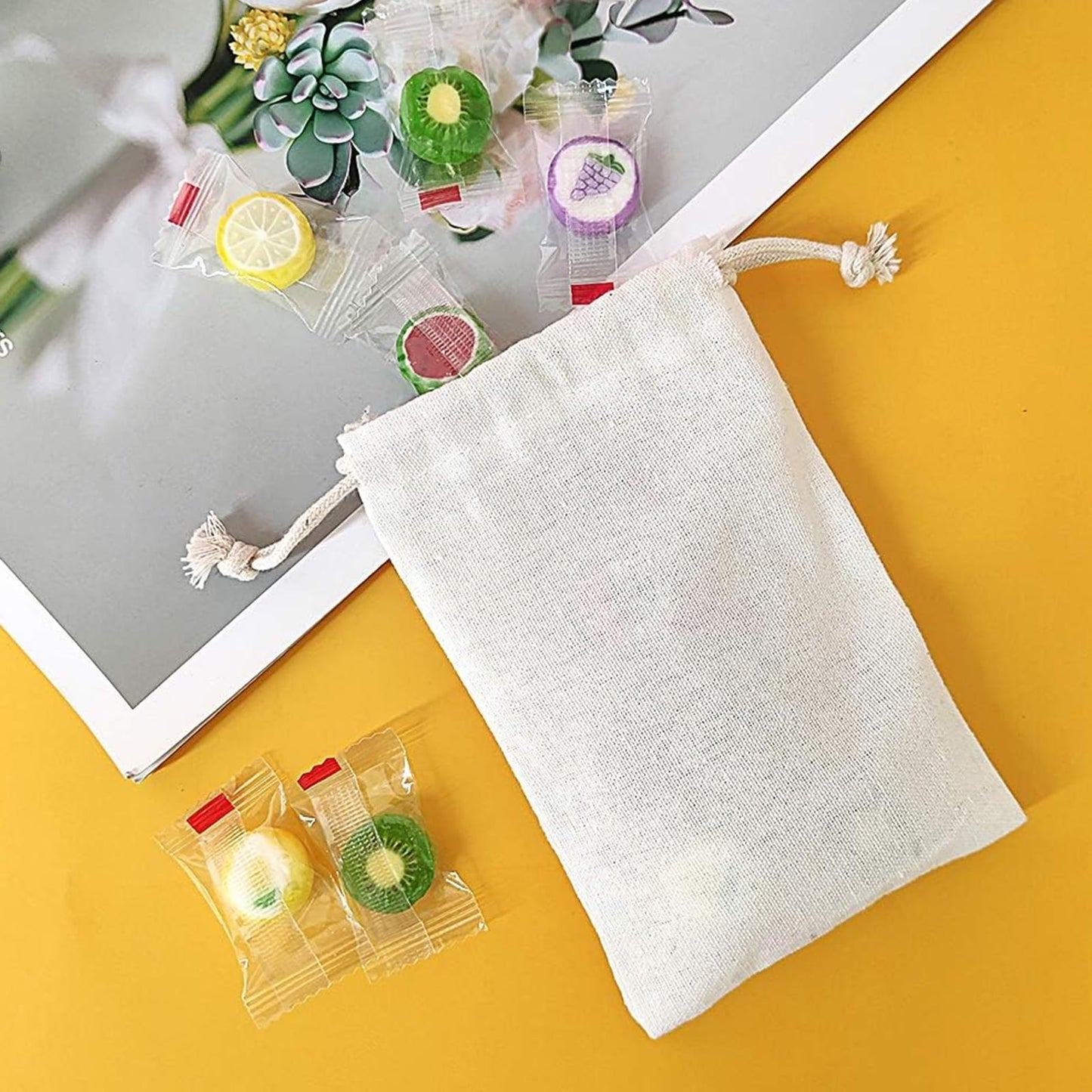 SumDirect 20Pcs Cotton Muslin Bags,White Large lightweight Gift Bags Breathable Pouches with Drawstring Reusable Packing Storage Bags for Wedding, Party, Birthday (15x20cm)