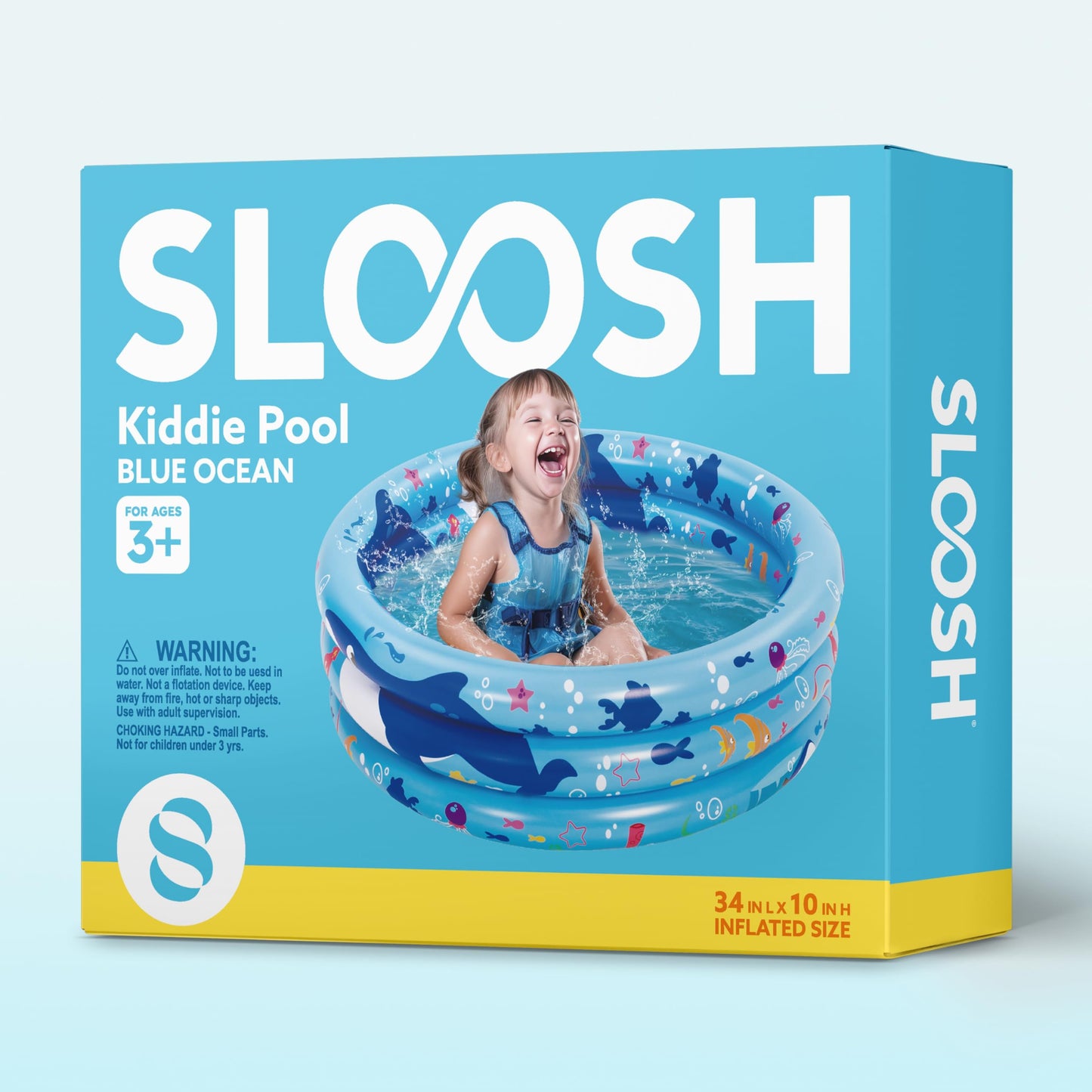 Sloosh Inflatable Kiddie Pool, 34"x10" Blow Up Kids Pool, 3 Rings Blue Baby Pool for Toddler, Kid Swimming Pool Play Pit for Dog with Ocean Whale Pattern for Summer Water Party Backyard Garden(Whale)