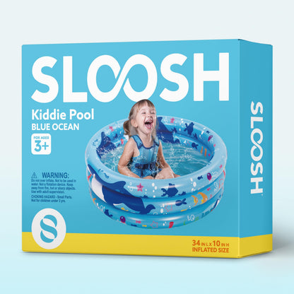 Sloosh Inflatable Kiddie Pool, 34"x10" Blow Up Kids Pool, 3 Rings Blue Baby Pool for Toddler, Kid Swimming Pool Play Pit for Dog with Ocean Whale Pattern for Summer Water Party Backyard Garden(Whale)