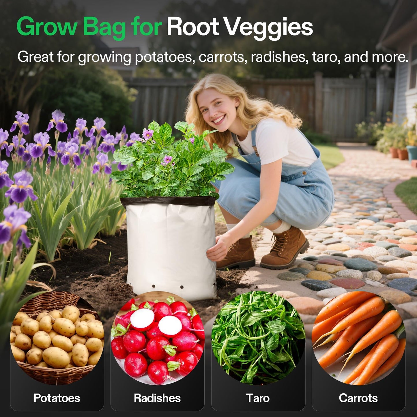 VIVOSUN 50-Pack 5 Gallon Grow Bags for Plants, Black-and-White Material for Potting Up Seedlings and Rooting