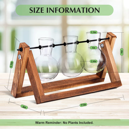 XXXFLOWER Plant Terrarium Wooden Stand Propagation Station Glass Bulb Vase, Desk Plants Holder Retro Style for Tabletop Hydroponics Home Wedding Garden Decor, 3 Bulb Vase