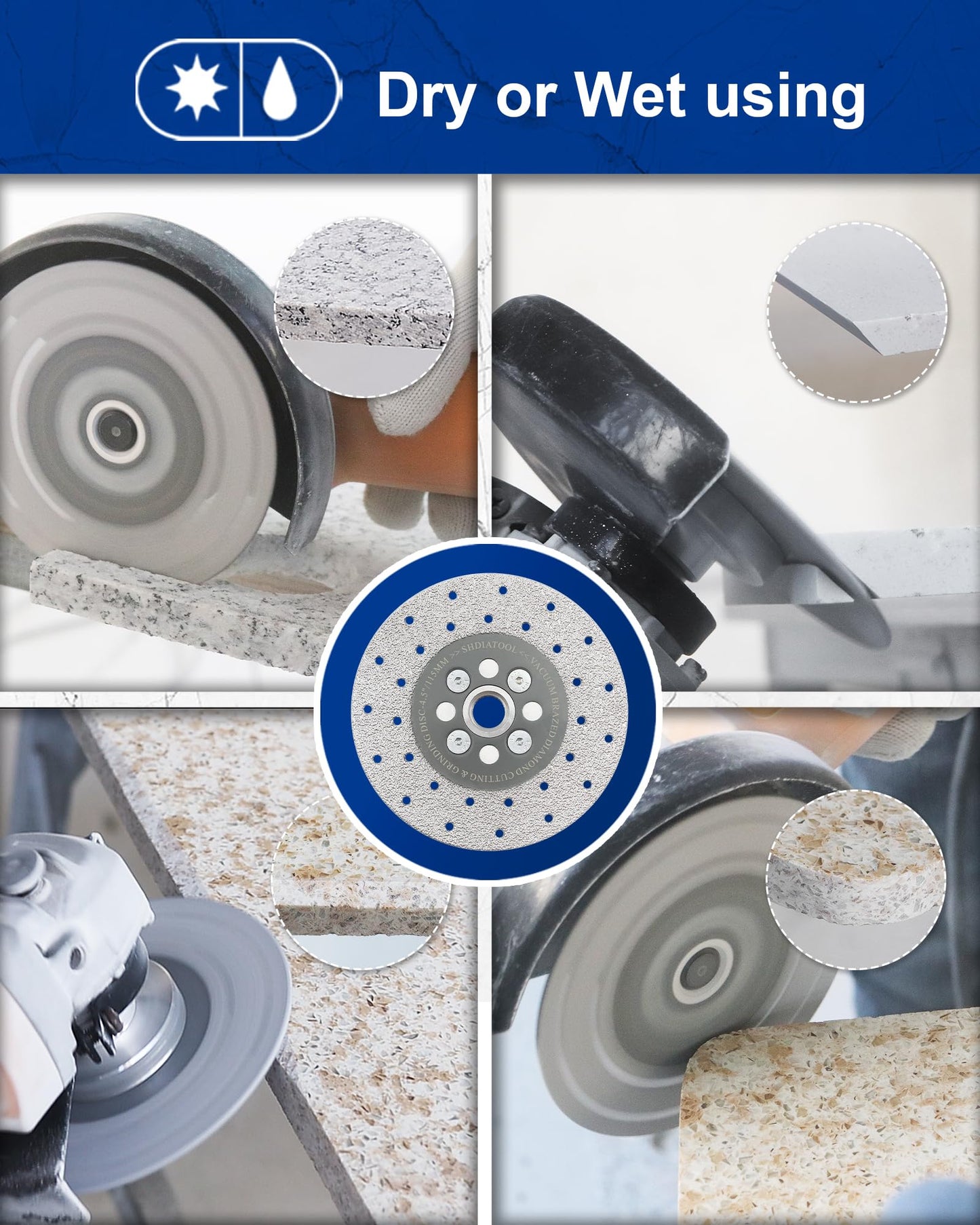 SHDIATOOL 4 Inch Diamond Cutting Grinding Disc Fits 5/8-11 Arbor for Marble Ceramic Double Sided Vacuum Brazed Fast Cutting Shaping Grinding Wheel