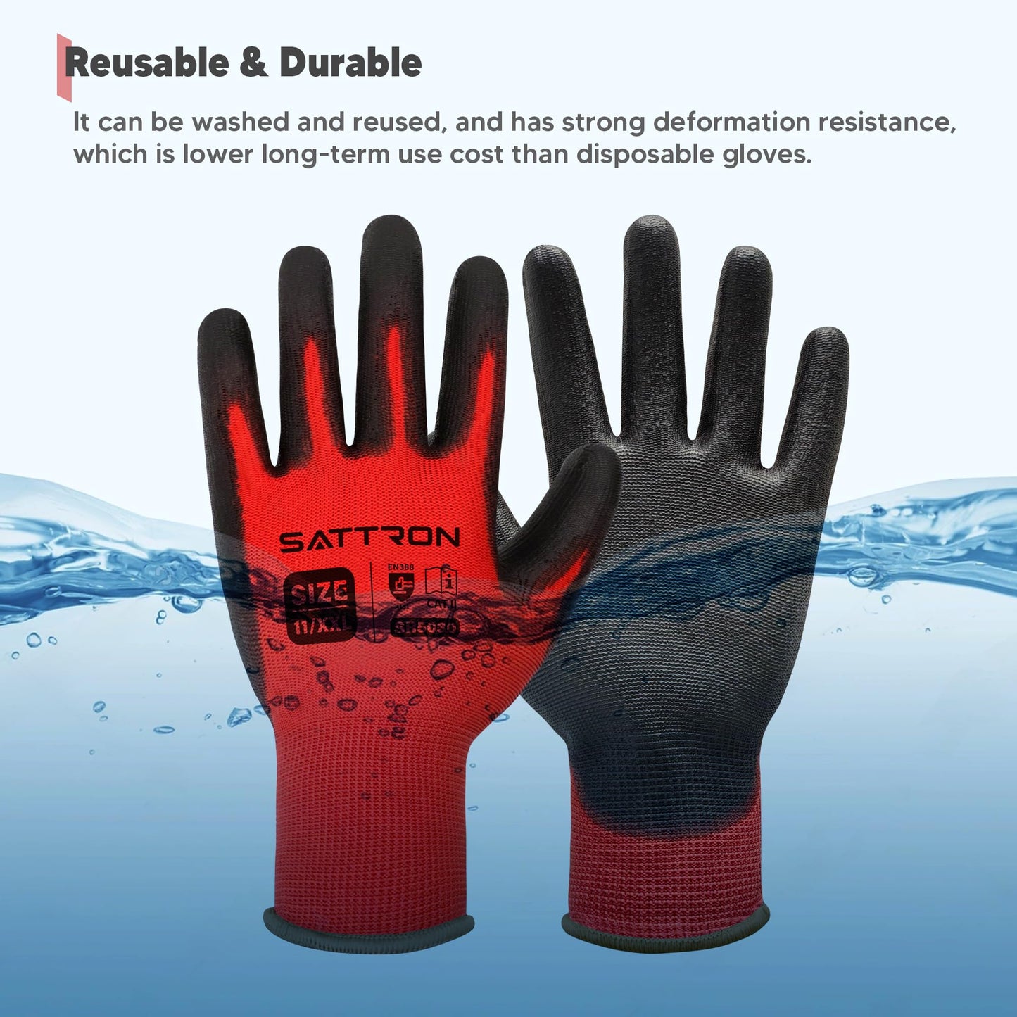 Safety Work Gloves PU Coated, 12 Pairs Seamless Knit Gloves with Polyurethane Coating Working Gloves Excellent Grip for Men & Women, Breathable, Ideal for General Duty Work DIY (Red, X-Large)