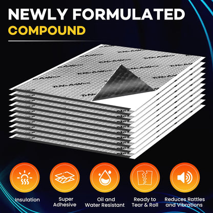 10 sqft (0.95 sqm) Car Sound Deadening Mat 80 mil , 10 Pack Sound Deadener for Vehicles , Butyl Automotive Sound Deadener, Noise Insulation and dampening Mat