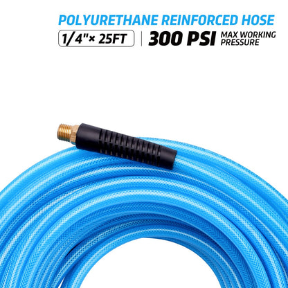 WYNNsky 1/4 inch x 25 feet Reinforced Polyurethane (PU) Air Hose, 300 PSI, Air Compressor PU Hose with 1/4" MNPT Brass Endings