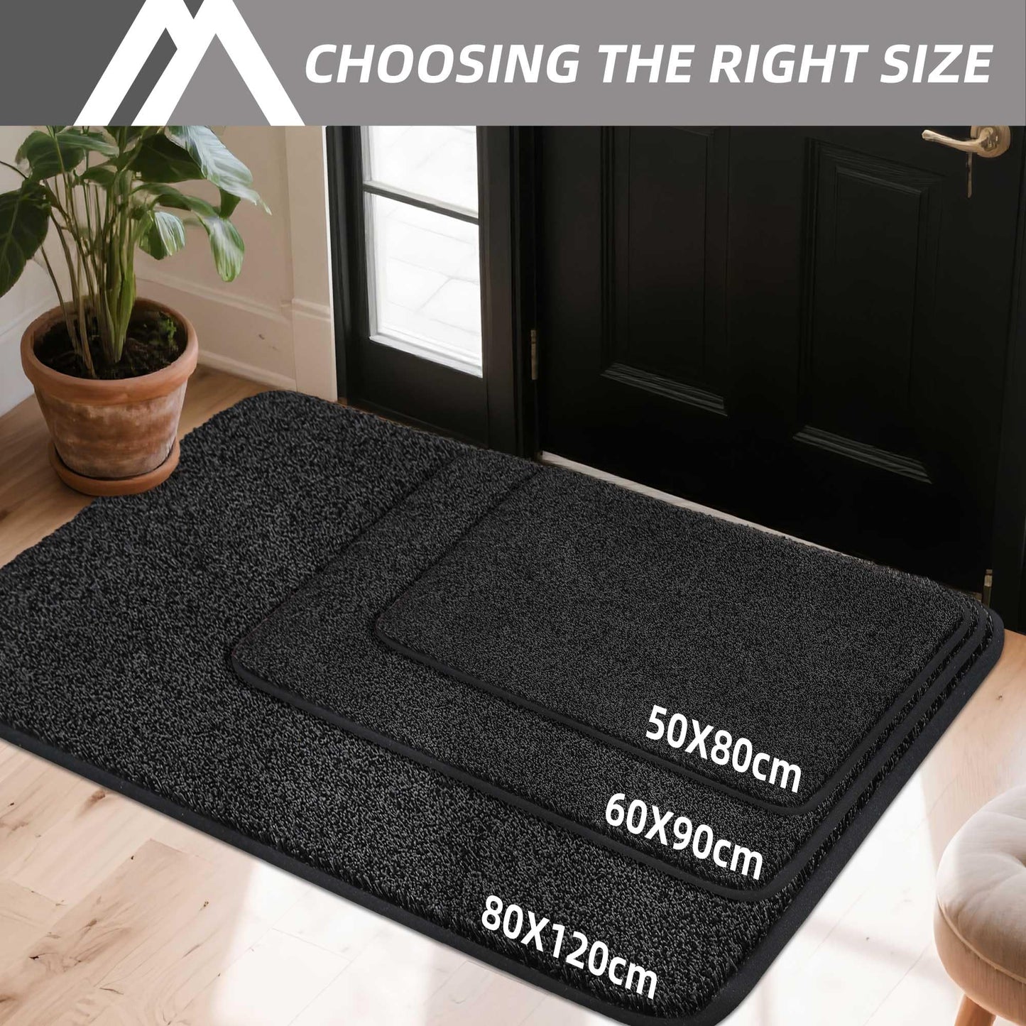 COSY HOMEER 32"x48" Dirt Trapper Doormat Indoor, Non-Slip Absorbent Door Mat, Low-Profile Rug Heavy Duty Floor Mats, Washable 100% Polyester Entryway Welcome Mats, Black