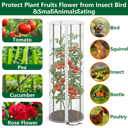 4 Pcs 59" x 18" Garden Bird Netting for Round Plant Cages - Tomato Cage Plants Protective Net Cover, Tomato Trellis Insect Barrier Mesh for Vertical Climbing Plants Fruits Flowers (Cage Not Included)