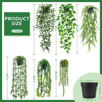 Der Rose 6Pcs Fake Plants Hanging Artificial Vines Faux Hanging Plants for Bookshelf Bathroom Kitchen Outdoor Decor Indoor