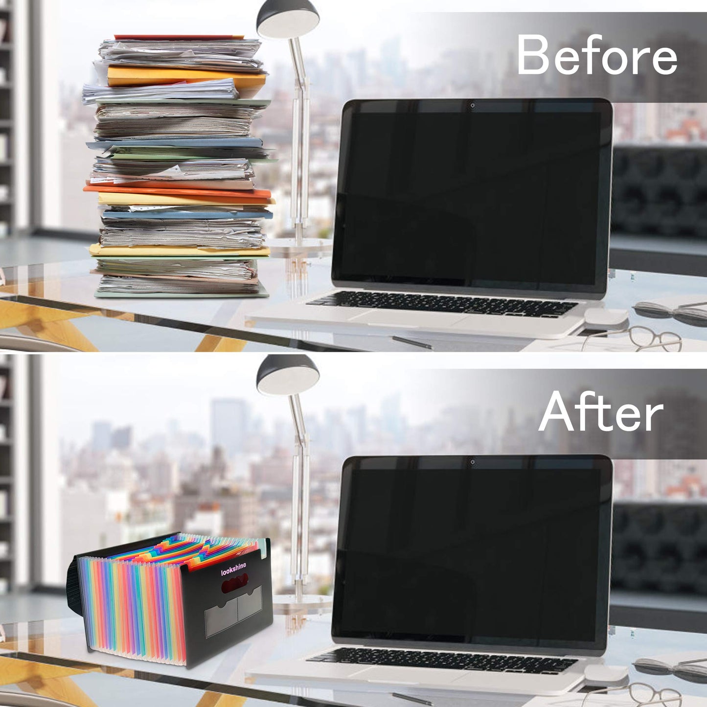 24 Pockets Expanding File Folders,Portable Accordion A4 Expandable File Organizer, Large Capacity Multicolour Stand Plastic Business File Bag for Business/Office/Study (with Flap)