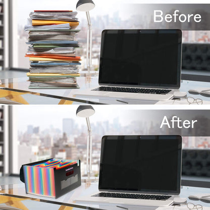 24 Pockets Expanding File Folders,Portable Accordion A4 Expandable File Organizer, Large Capacity Multicolour Stand Plastic Business File Bag for Business/Office/Study (with Flap)