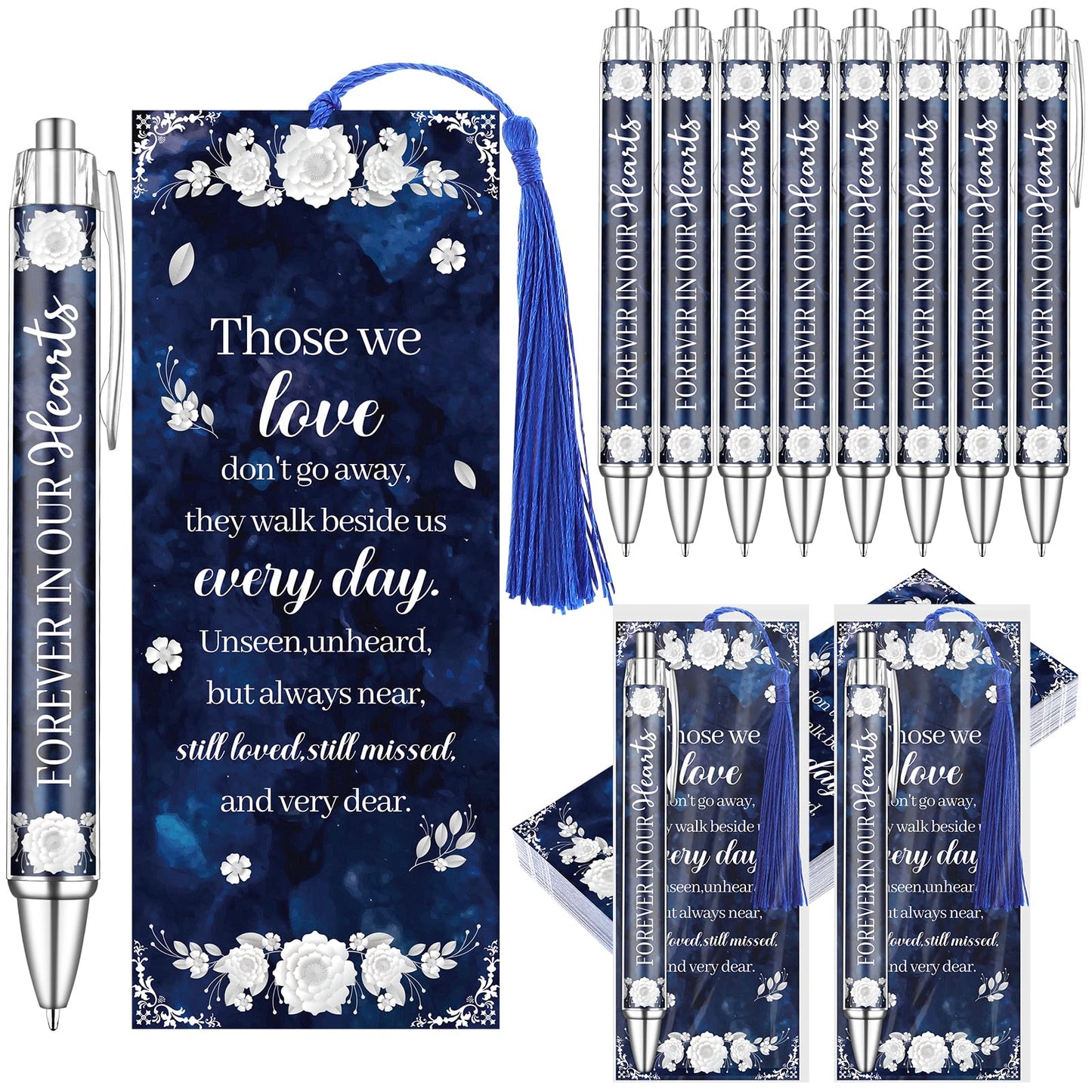 50 Set Funeral Favors for Guests Memorial Service Ballpoint Pens with Poem Prayer Bookmarks Cards for Celebration of Life Condolence Bereavement Sympathy Gift