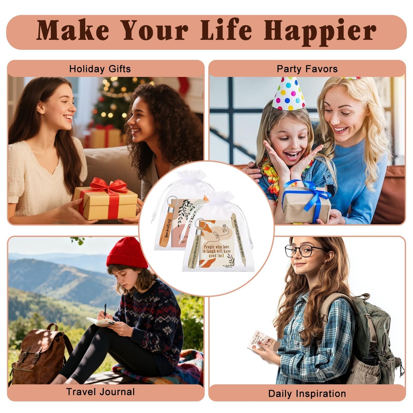 64 Pcs Motivational Mini Notebooks Bulk Set,16Pcs Motivational Quote Notebooks,16Pcs Ballpoint Pens,16Pcs Keychains,16Pcs Packaging Bags,Thank You Gifts for Teacher Colleagues