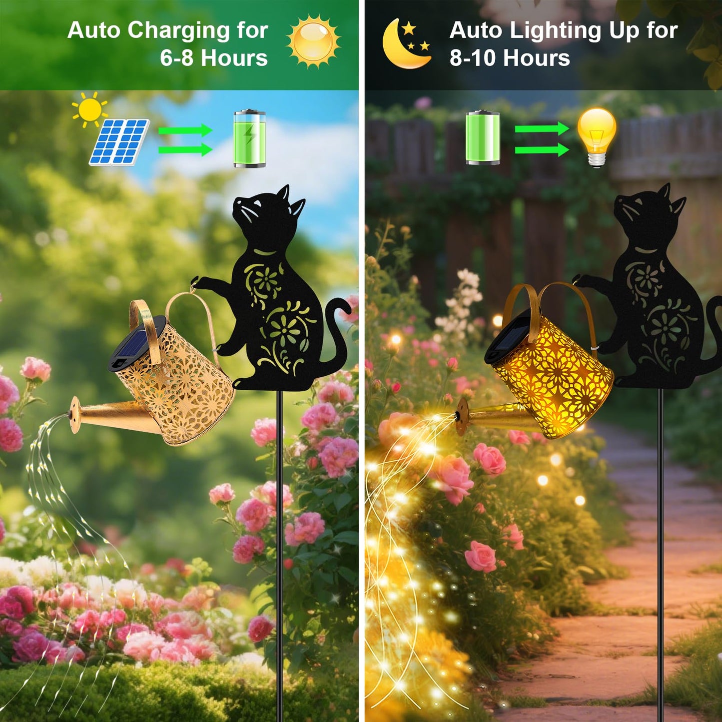 Solar Watering Can Lights, Cat Hanging Lantern Solar Lights Outdoor, Waterproof Garden Decor Outside Patio Yard Pathway Backyard, Gardening Gifts for Mom Grandma Women Birthday Mother's Day