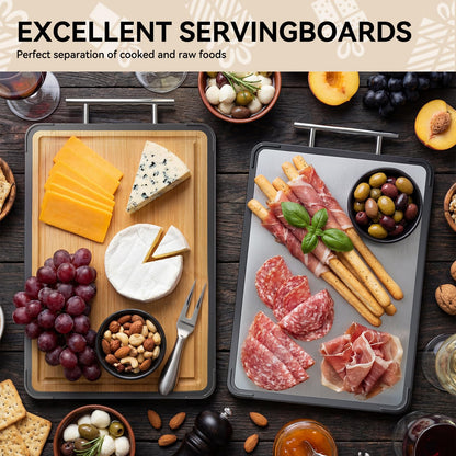 Titanium Bamboo Cutting Board for Kitchen, Double-Sided Titanium & Bamboo Chopping Block, Reversible Meat and Vegetable Prep Surface, Easy to Clean (16×11)