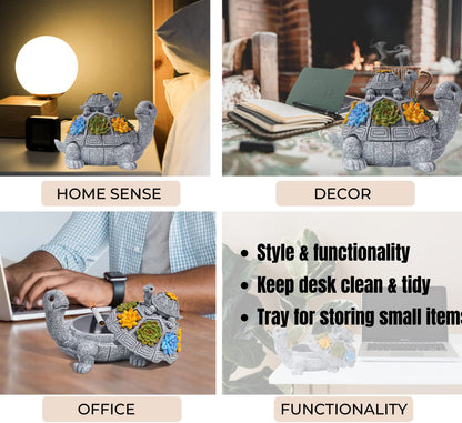 Windproof Decorative Ashtray with Lid Cigarette Resin Ashtray Odorless Outdoor Indoor Use. Porch Patio Home Office Decroation. Gift for Smokers Animal Lovers Men Women (Succulent Turtle)