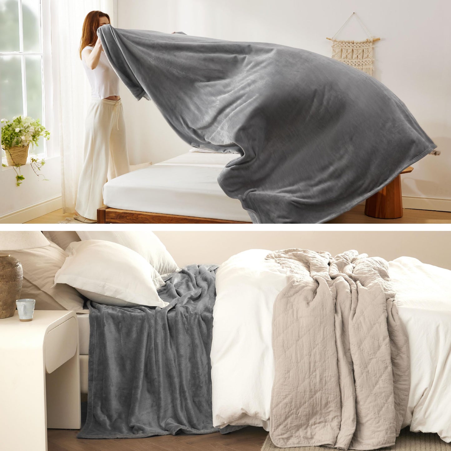 Bedsure Twin Blanket for Bed - Fleece Cozy Soft Throw Blankets for Women, Lightweight Warm Flannel Throw for Summer, Grey, 60x80 inches