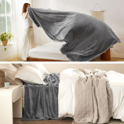 Bedsure Twin Blanket for Bed - Fleece Cozy Soft Throw Blankets for Women, Lightweight Warm Flannel Throw for Summer, Grey, 60x80 inches