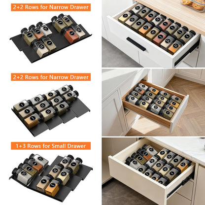 Ceecysaa Spice Drawer Organizer, 4 Tier- 8 Pack Expandable from 9" to 18" for Seasoning Jars Drawers Insert, Kitchen Spice Rack Organizers for Drawer/Countertop (Jars Not Included)