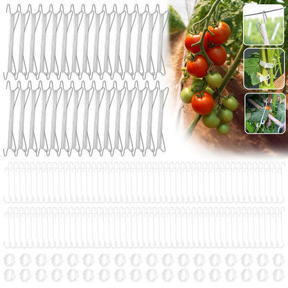 30pcs Tomato Hooks with String, 60pcs Tomato Plant Support Clips, 100 Pcs J-Hook, Tomato Holder Hooks with 33.3ft Tomato Twine for Climbing Plants Tomato Cucumber Cherry Vegetable