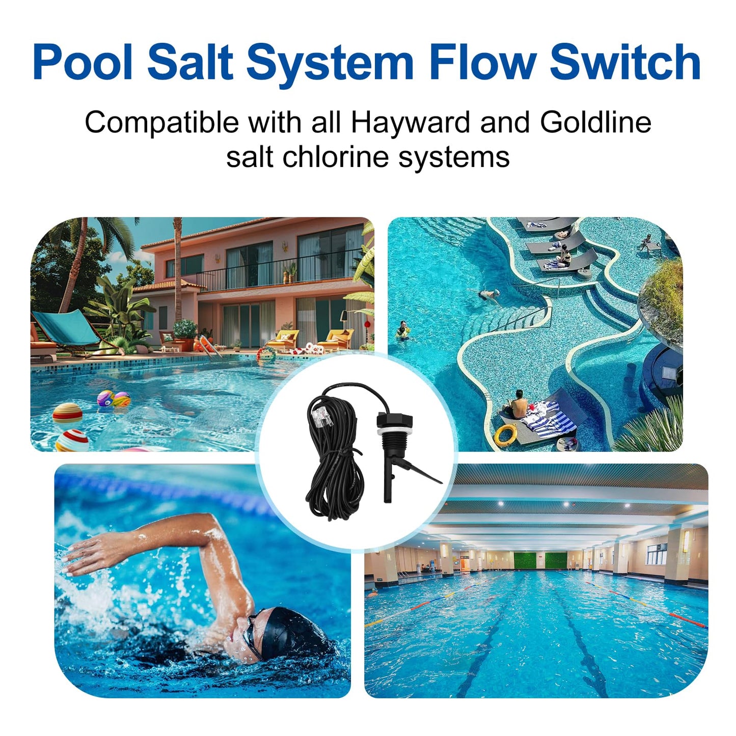 Baomain 15Ft Pool Flow Switch GLX-FLO-RP, 1/2 inch Thread for Hayward & Goldline Salt System, Suitable Hayward Salt Cell Chlorine Generator Sensor Switch