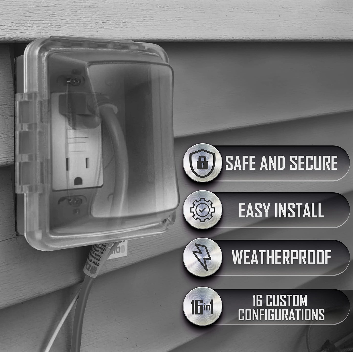 TayMac MM510C Single-Gang Horizontal/Vertical Weatherproof Receptacle Cover, 3.75 Inches Deep, Clear