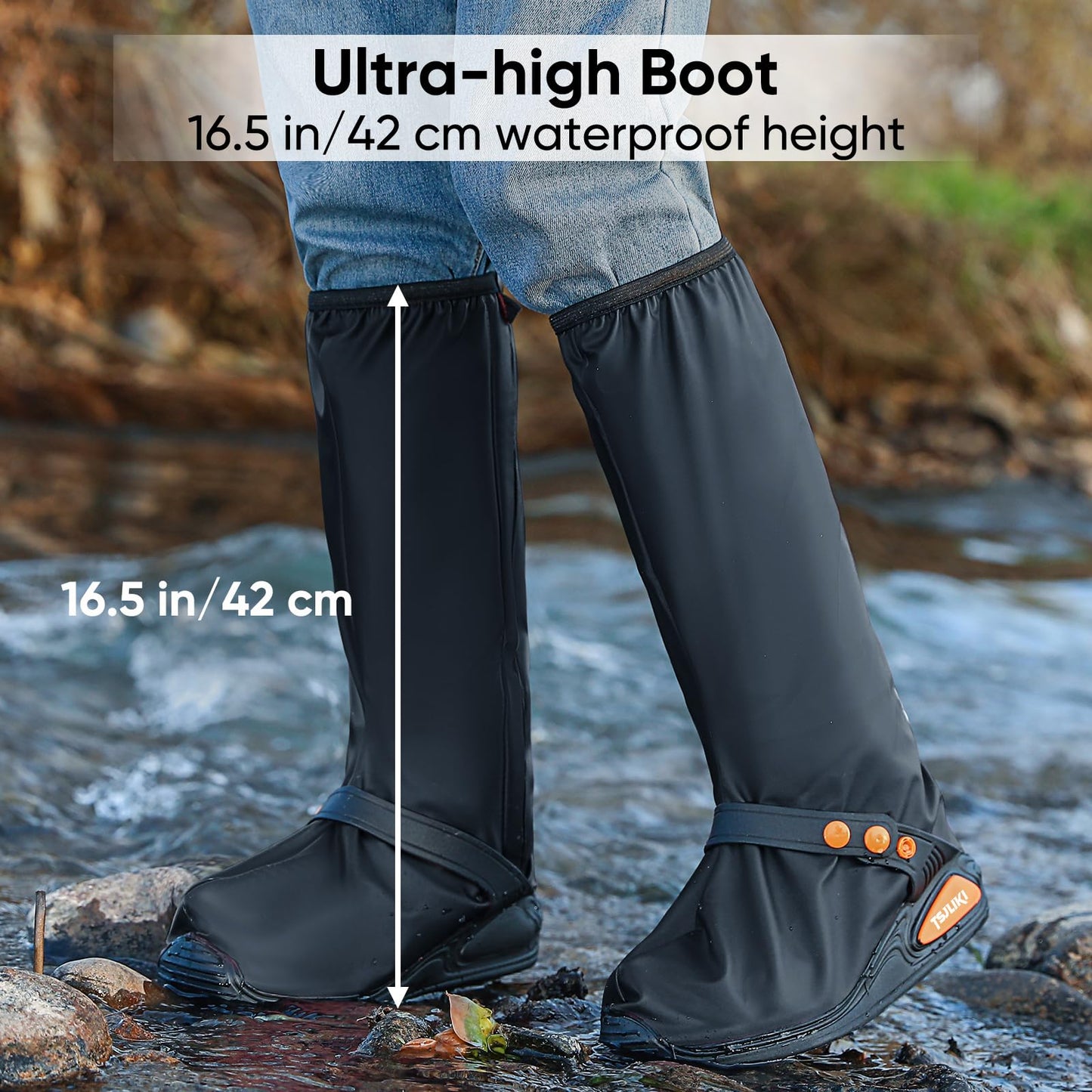 Waterproof Shoe Covers, Thickened Rain Boot Shoe Cover Reusable & Foldable Non-Slip with Reflector for Men Women