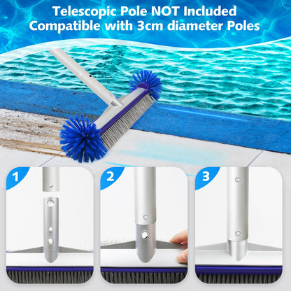 VABNEER Swimming Pool Brush 18 inches Durable Plastic Brush Head with Aluminium Handle and Enhanced Aluminium Back for Swimming Pool, Pond, Spa, Hot Spring, Tubs, Walls, Tile, Floors