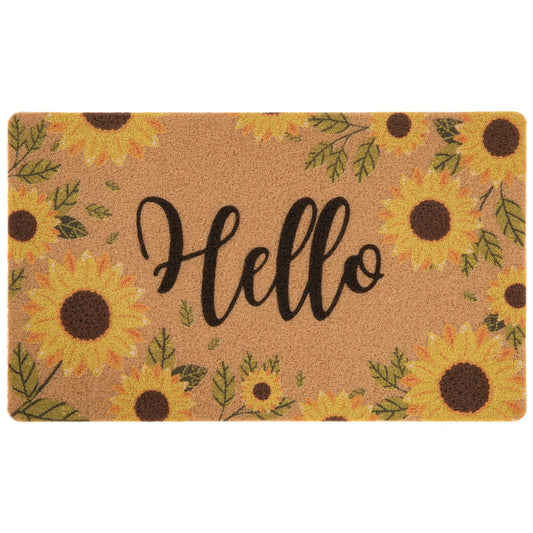 Asrug Hello Sunflower Door Mat for Front Door 17"x30", Door Mat for Indoor & Outdoor Entrance, Floral Spring Doormat with Non Slip Backing,Coir Welcome Doormat for Entryway Patio Porch