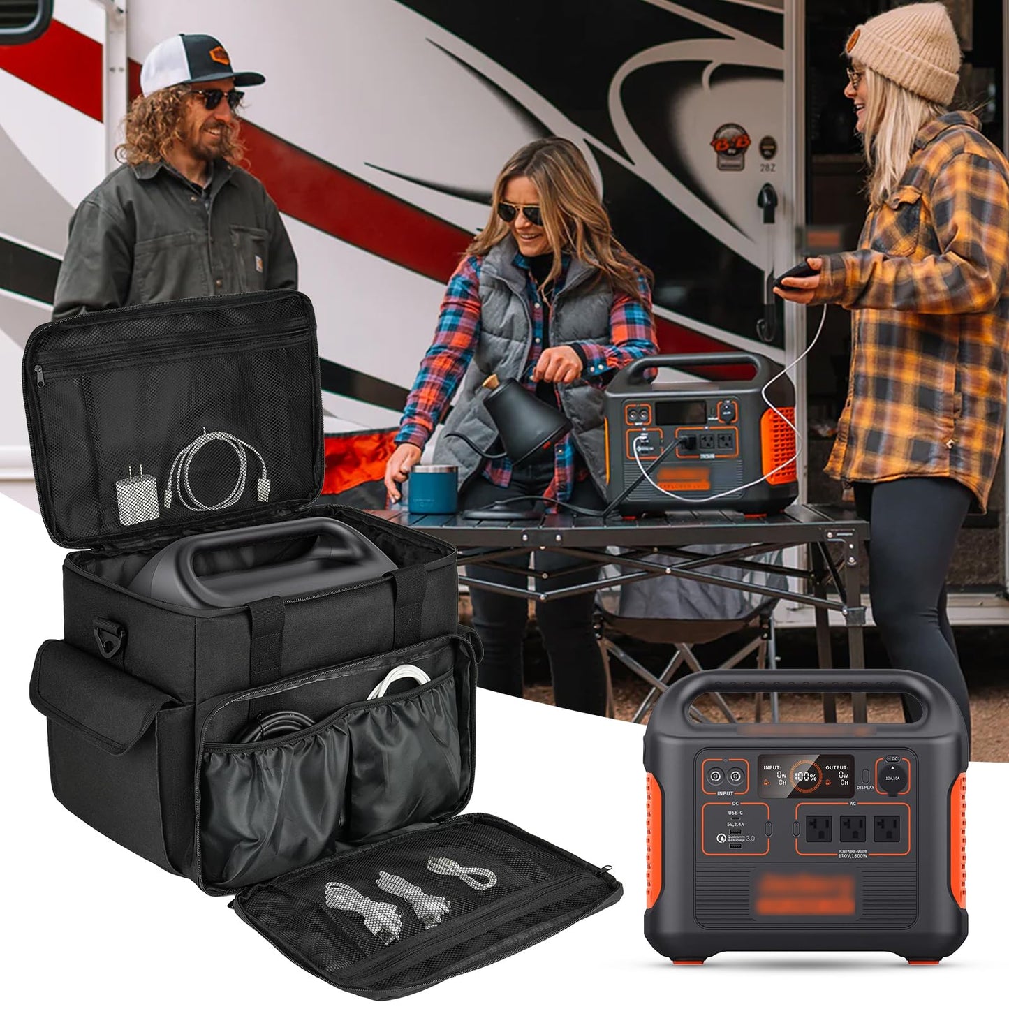 Carrying Case Compatible with Jackery Explorer 500/1000 v2/ECOFLOW River Pro/River 2 Pro/River 2 Max 500 Portable Power Station,Travel Storage Bag Fits for BLUETTI EB3A,Charging Cable and Accessories