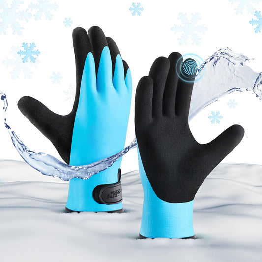 COOLJOB 100% Waterproof Winter Freezer Gloves for Men & Women, Full Rubber Coated, Thermal for Gardening Fishing Construction, Warehouse Cold Refrigeration House, Large