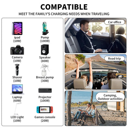300W Car Power Inverter, DC 12V to 110V AC Car Outlet Adapter Plug, 24W Fast Charging USB-C&USB-A, Portable Charger Converter for Laptops, Phones